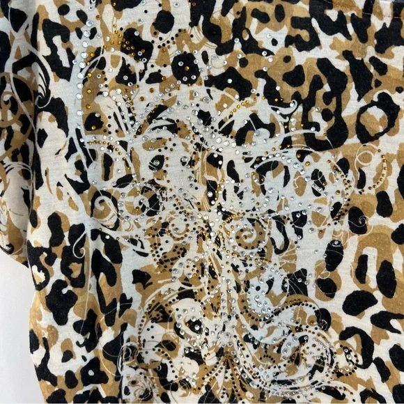 Chicos 2 Zenergy Top Womens XL Animal Print Graphic Cotton Rhinestones - Picture 3 of 3
